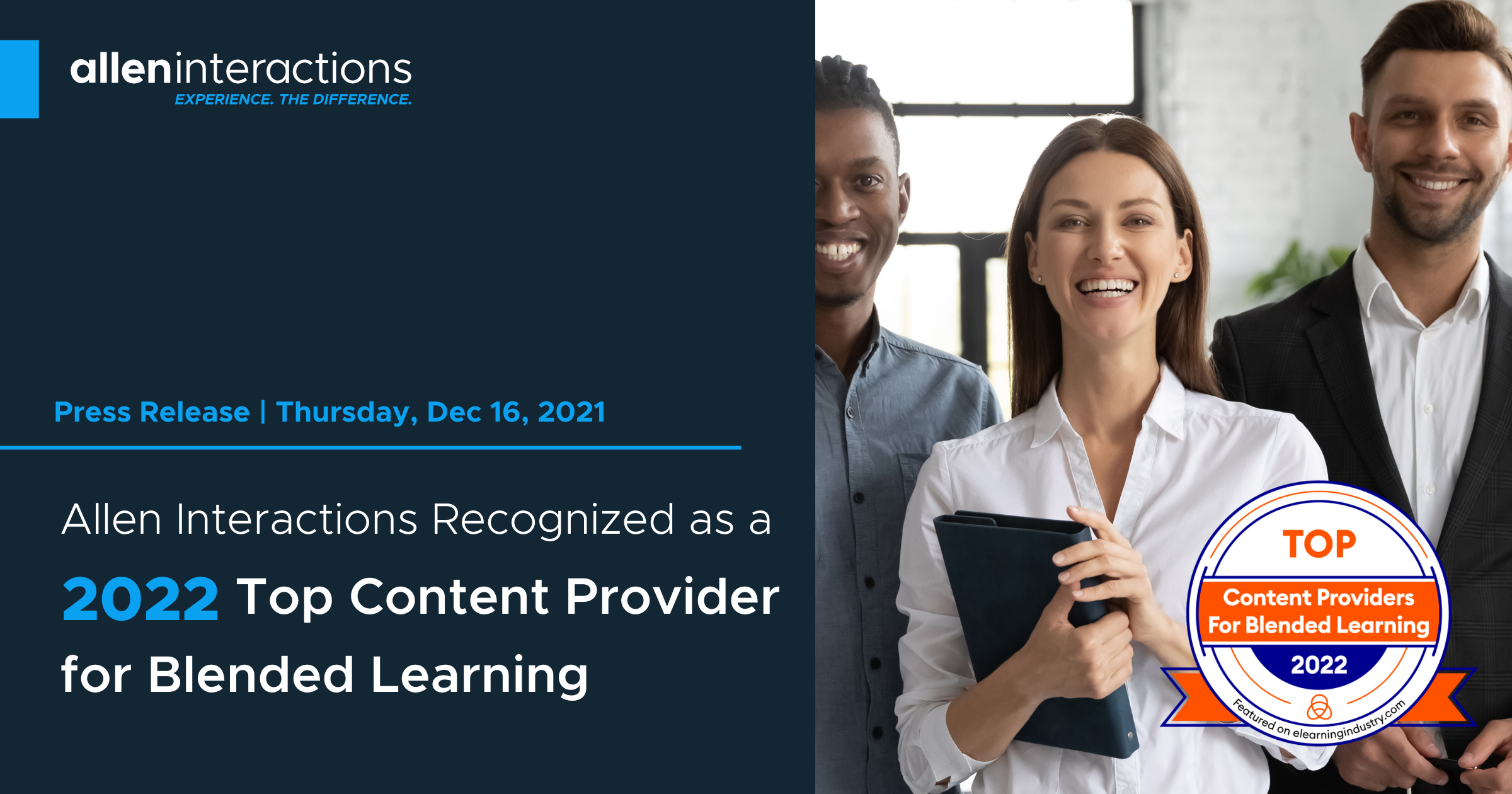 Allen Interactions Recognized by eLearning Industry as a 2022 Top Content Provider for Blended Learning
